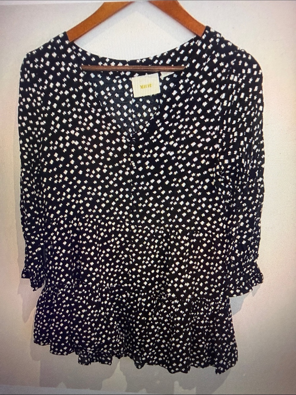 Anthropologie Mauve Woman Black Ruffle Layered Hem 3/4 Sleeve Blouse Size S